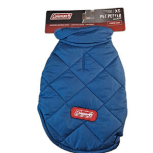 Coleman Pet Puffer Jacket Sz XS Dog Buffalo Check Fleece Lined Reversible Blue